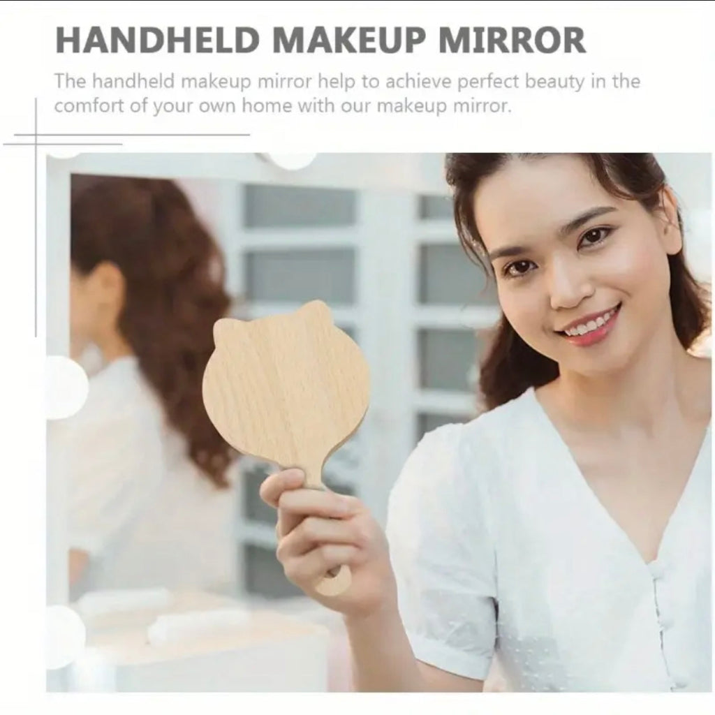 Cute Cat-Shaped Handheld Makeup Mirror – Portable & Girly Design