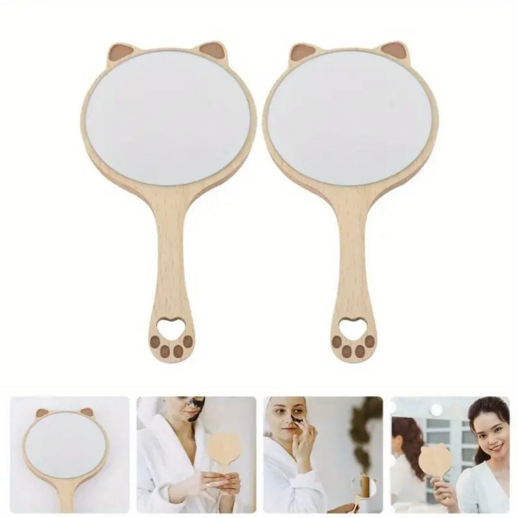 Cute Cat-Shaped Handheld Makeup Mirror – Portable & Girly Design