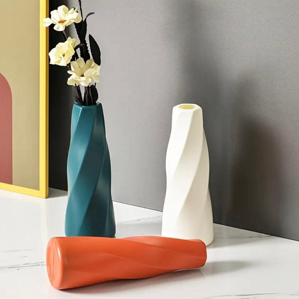 مزهرية بلاستيكية مستديرة كلاسيكية - ديكور أنيق للمنزل والطاولة