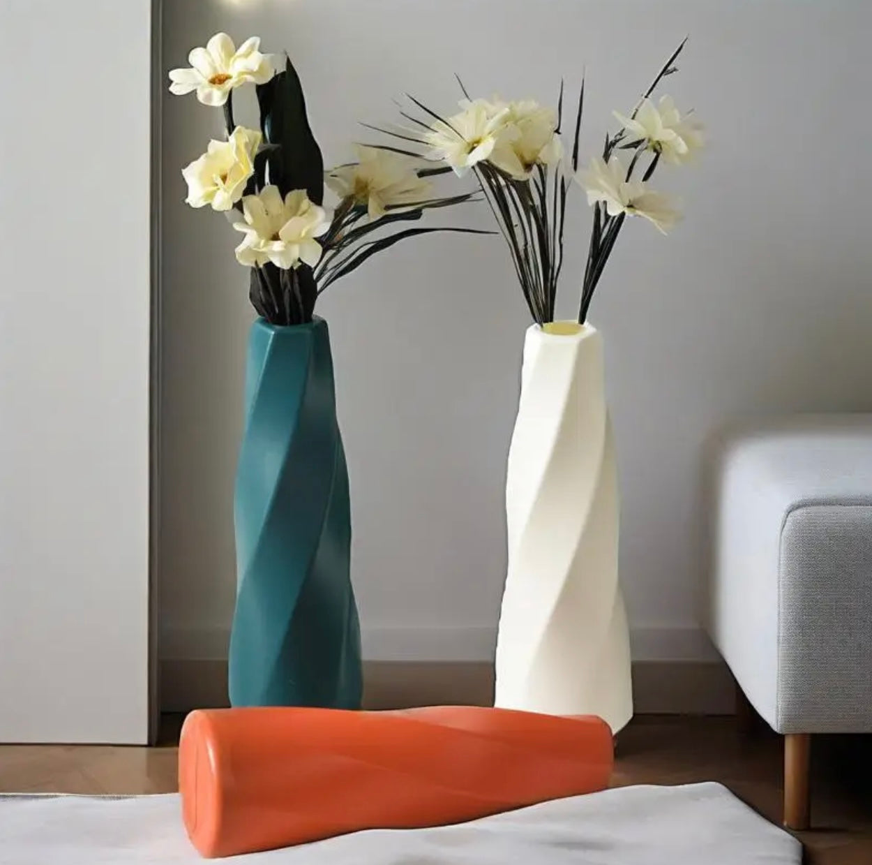 مزهرية بلاستيكية مستديرة كلاسيكية - ديكور أنيق للمنزل والطاولة