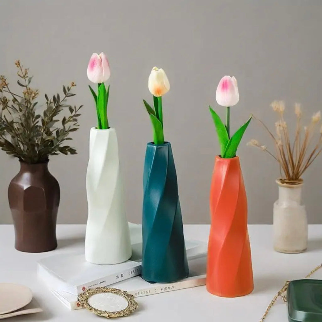 مزهرية بلاستيكية مستديرة كلاسيكية - ديكور أنيق للمنزل والطاولة