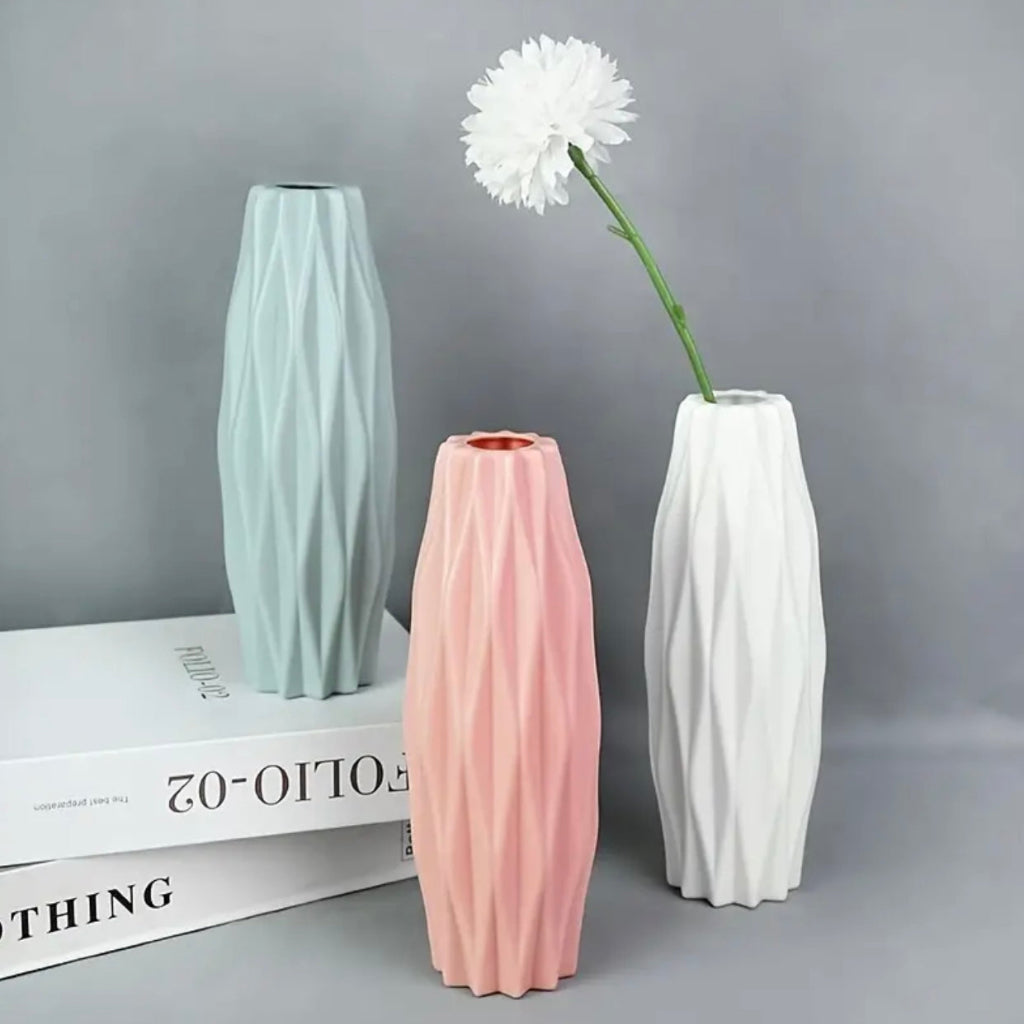 مزهرية ديكور حديثة – أصيص زهور بلاستيك بمظهر سيراميك