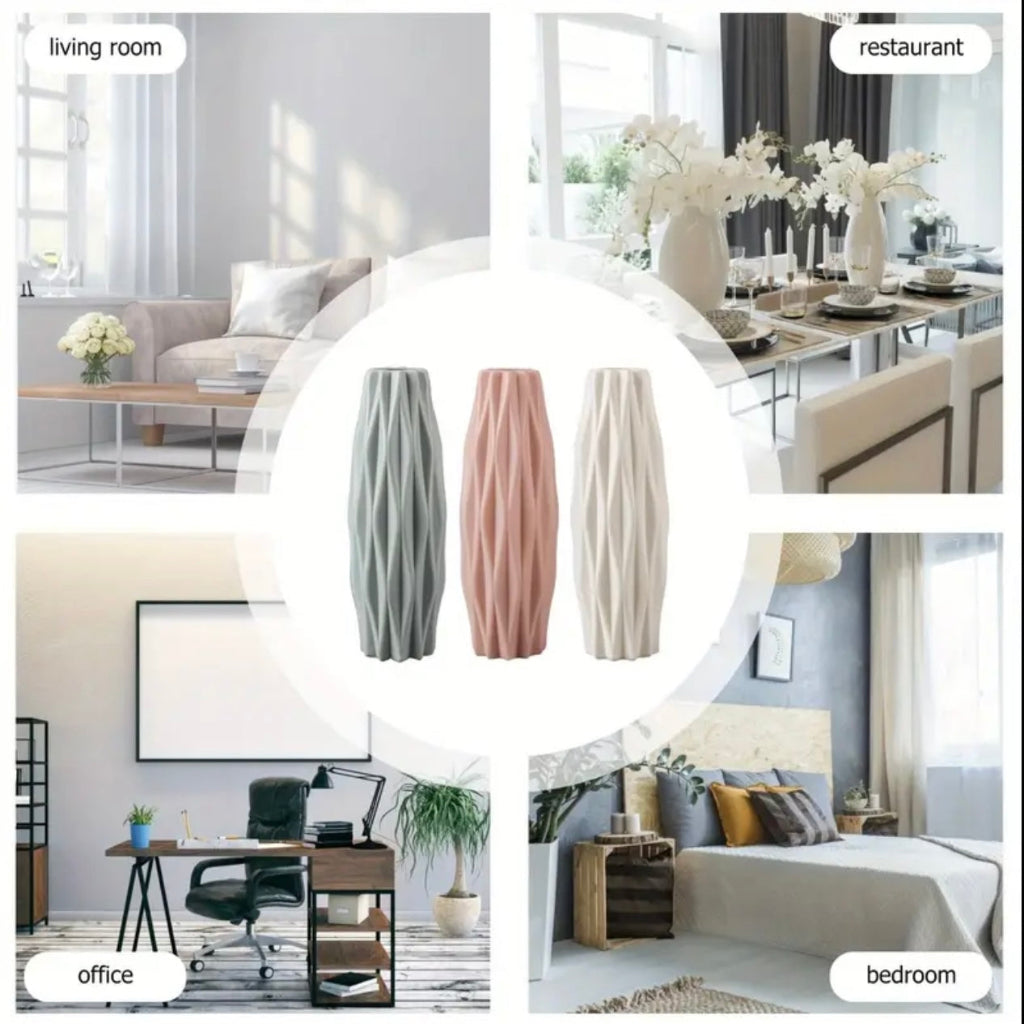 مزهرية ديكور حديثة – أصيص زهور بلاستيك بمظهر سيراميك