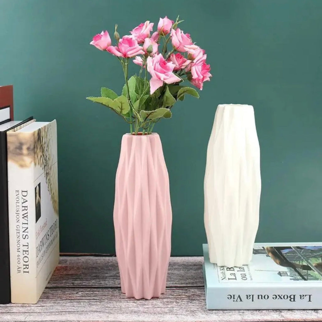 مزهرية ديكور حديثة – أصيص زهور بلاستيك بمظهر سيراميك