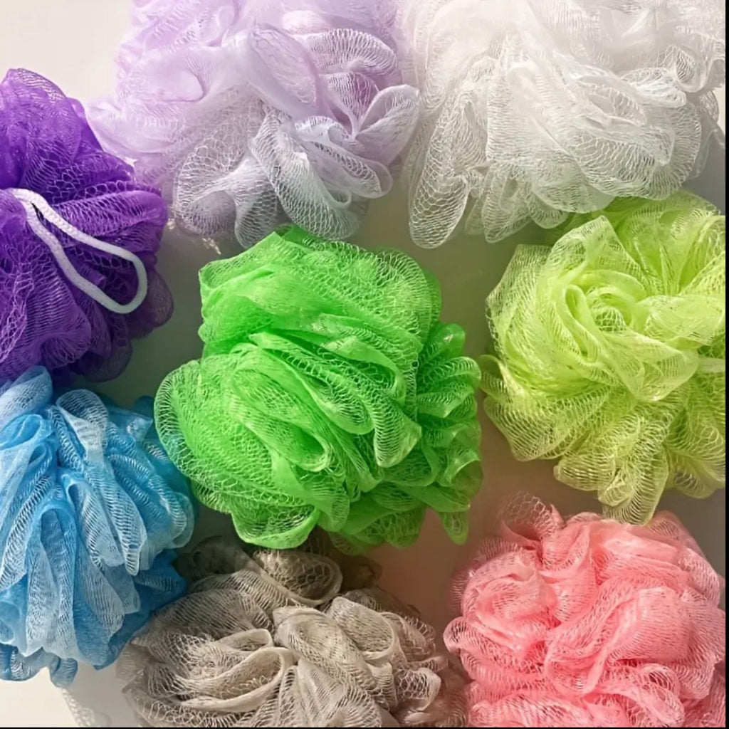 4 قطع ليفة بألوان عشوائية - إسفنجات استحمام مقشرة للرجال والنساء