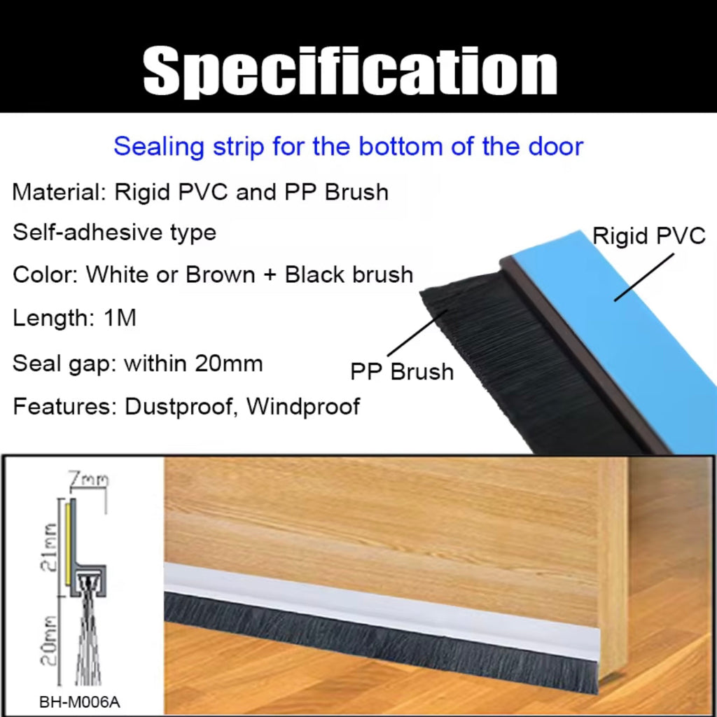 Door Bottom Brush Seal Strip with Brush Dust Prevent Rubber Blocker Insect Proof Household Self Adhesive Seal Strips