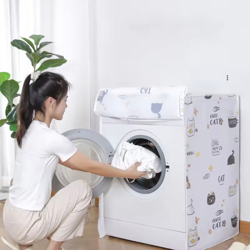 Waterproof PE Drum Washing Machine Cover – Front Load Dustproof Protector (Random Print)