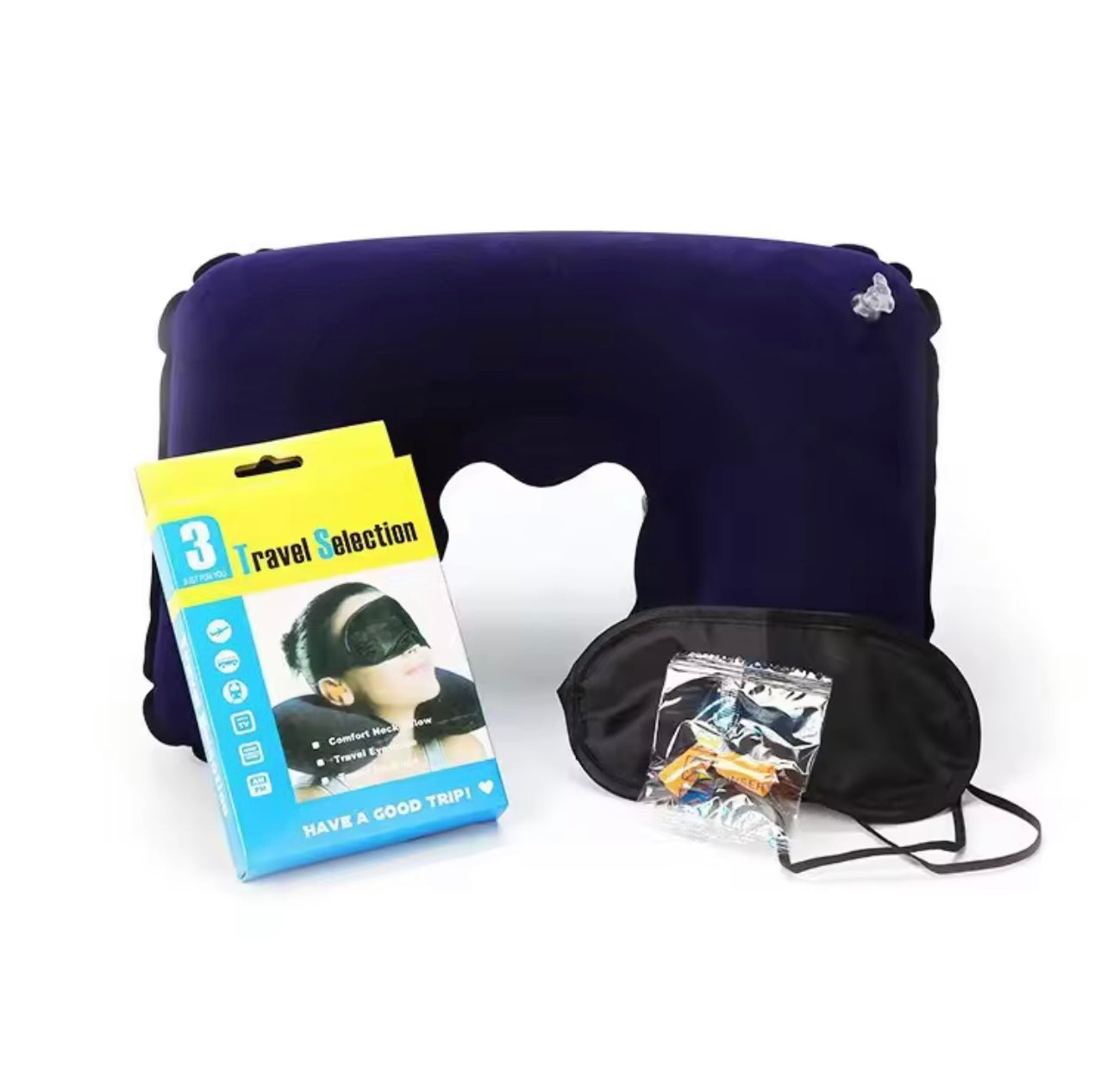 U-Shaped Inflatable Travel Pillow – Neck Support with Eye Mask & Earplugs