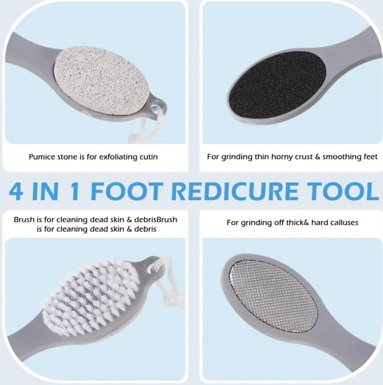 4-in-1 Foot Care Brush – Pumice, Sandpaper & Toenail Grooming Tool