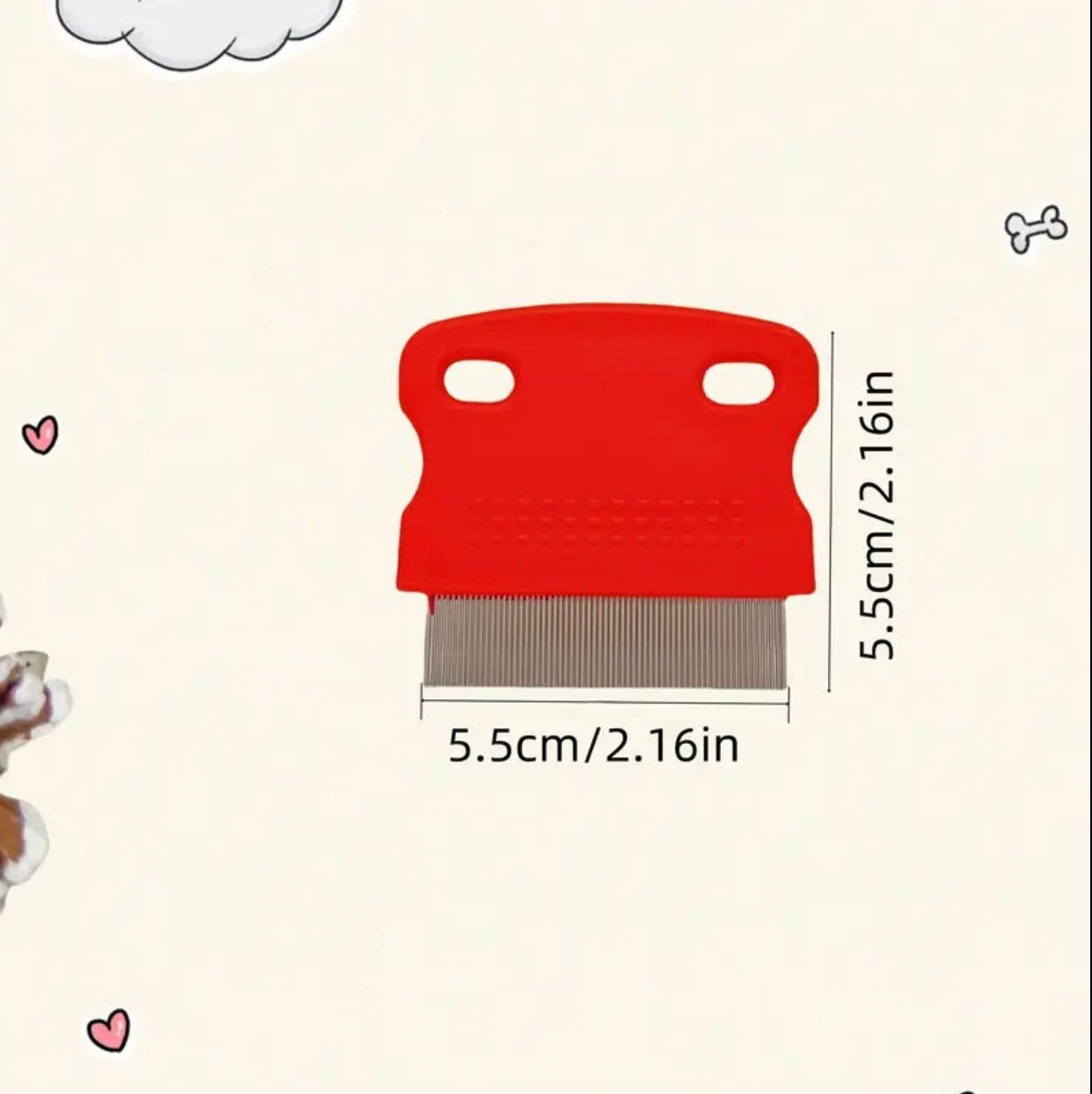 Stainless Steel Flea Comb for Dogs – Fine Teeth Grooming Tool with Red Handle