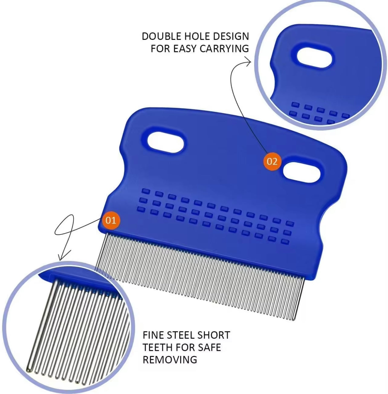 Stainless Steel Flea Comb for Dogs – Fine Teeth Grooming Tool with Red Handle