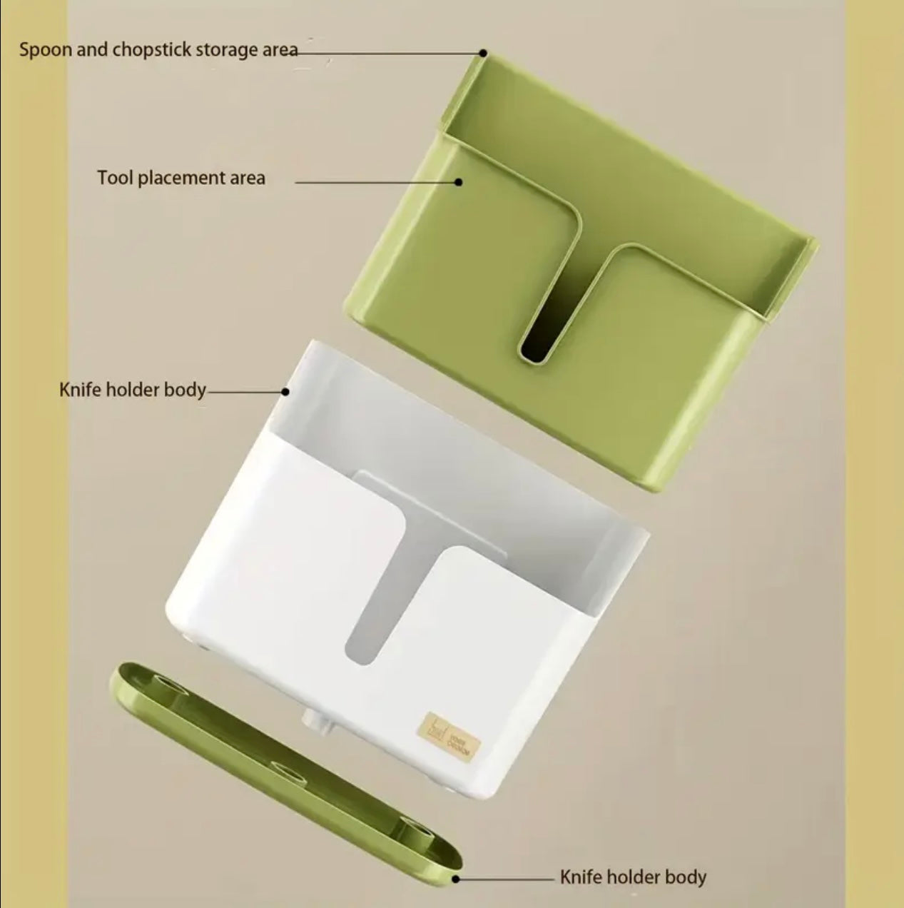 حامل سكاكين وأدوات مائدة متعدد الوظائف – منظم مطبخ مثبت على الحائط مع صينية تصريف