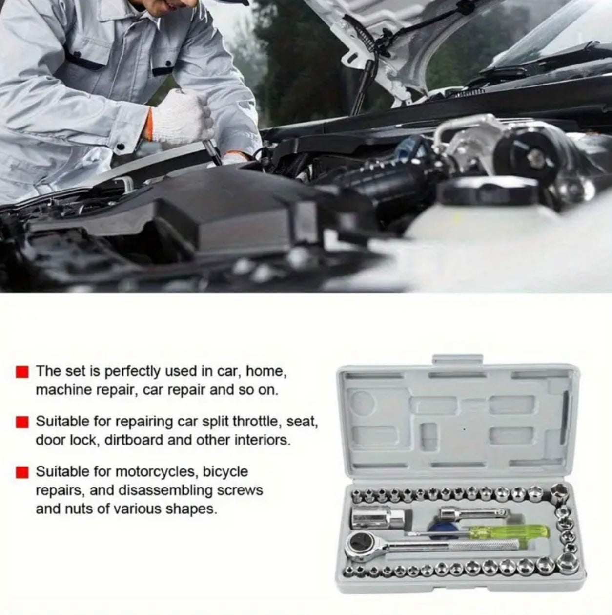 Professional Carbon Steel Ratchet Wrench Set – Multi-Functional Automotive Toolbox