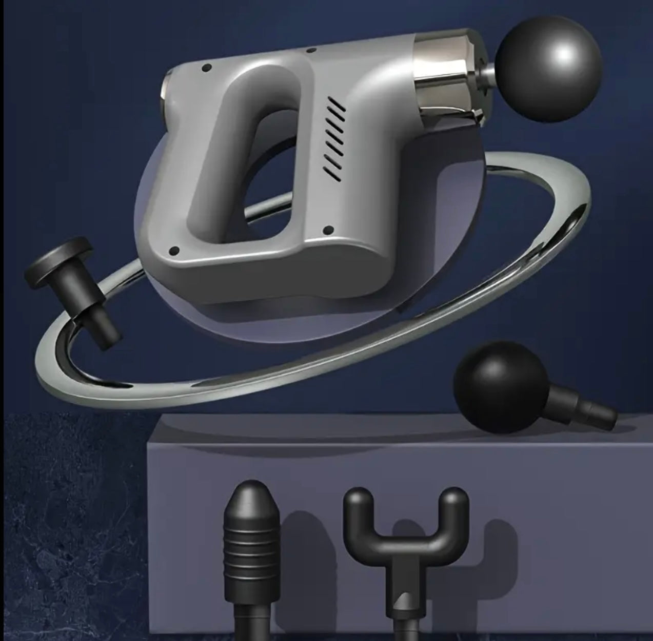 Portable Handheld Relaxer – Rechargeable Full-Body Massage Tool with Black & Silver Design