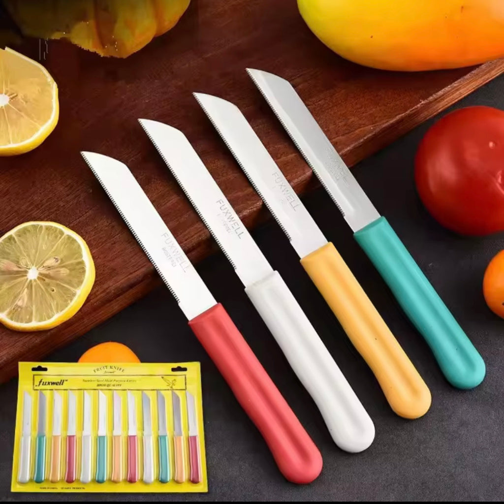 12Pcs Colorful PP Handle Paring Knifes Set Fuxwell l A Concord Stainless Steel Fruit Knifes Blister Card Set