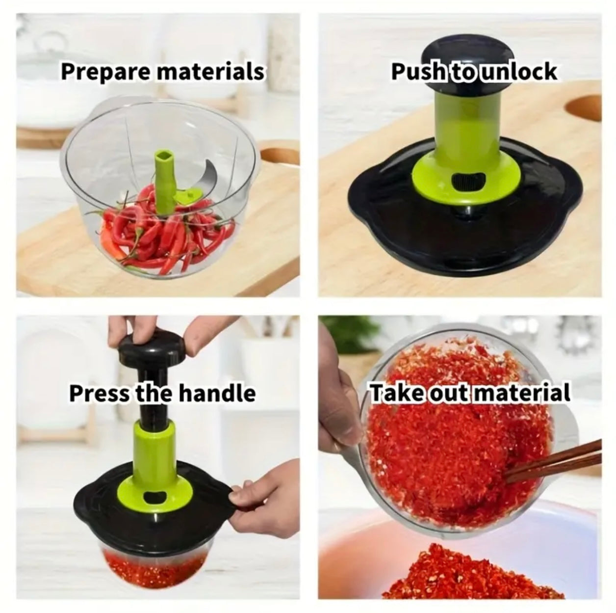 مفرمة طعام يدوية - أداة مطبخ متعددة الوظائف بالضغط السريع سعة 1.5 لتر