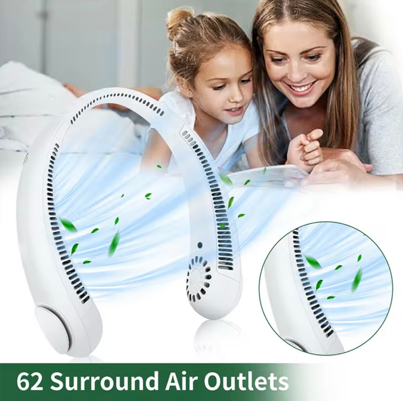 Portable USB Rechargeable Neck Fan – 3 Speeds, Ultra-Quiet, Blade-Free, Travel-Friendly