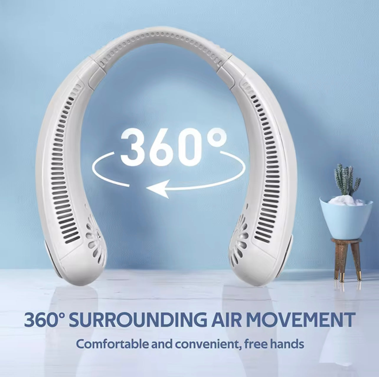 Portable USB Rechargeable Neck Fan – 3 Speeds, Ultra-Quiet, Blade-Free, Travel-Friendly