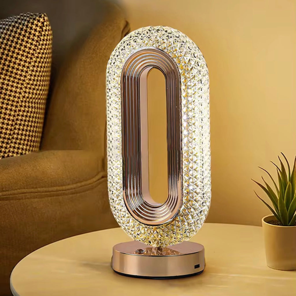 Luxurious Oval Crystal Table Lamp – USB Charging Decorative Night Light for Bedroom, Living Room & Office