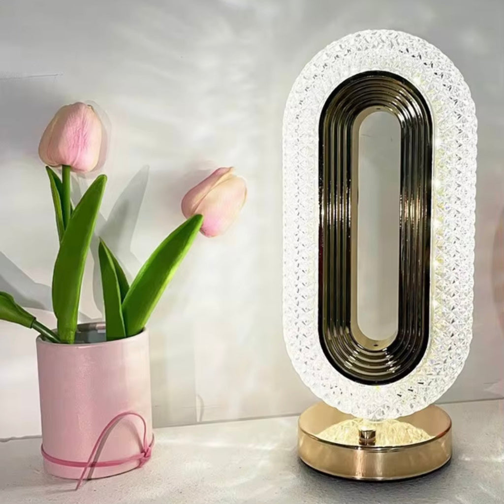 Luxurious Oval Crystal Table Lamp – USB Charging Decorative Night Light for Bedroom, Living Room & Office