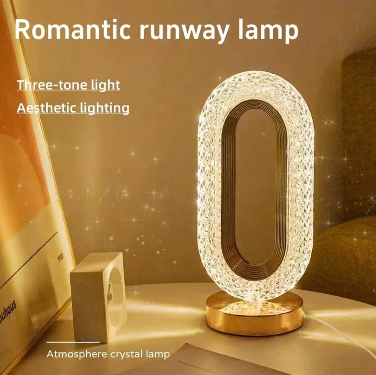 Luxurious Oval Crystal Table Lamp – USB Charging Decorative Night Light for Bedroom, Living Room & Office