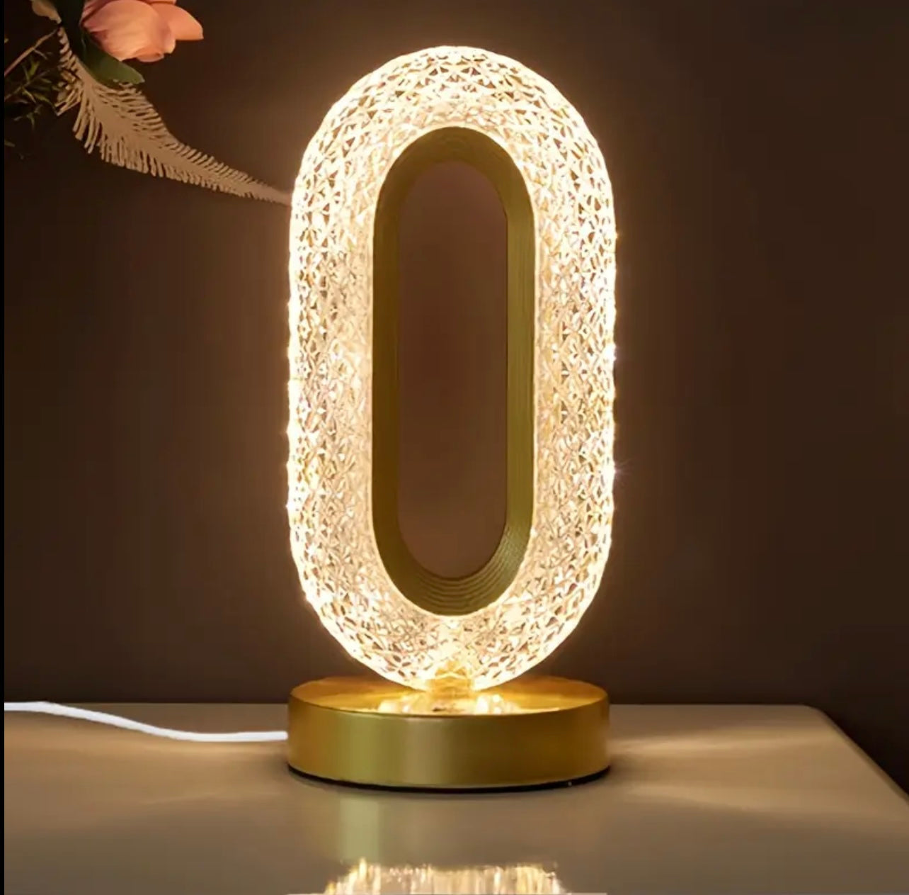 Luxurious Oval Crystal Table Lamp – USB Charging Decorative Night Light for Bedroom, Living Room & Office