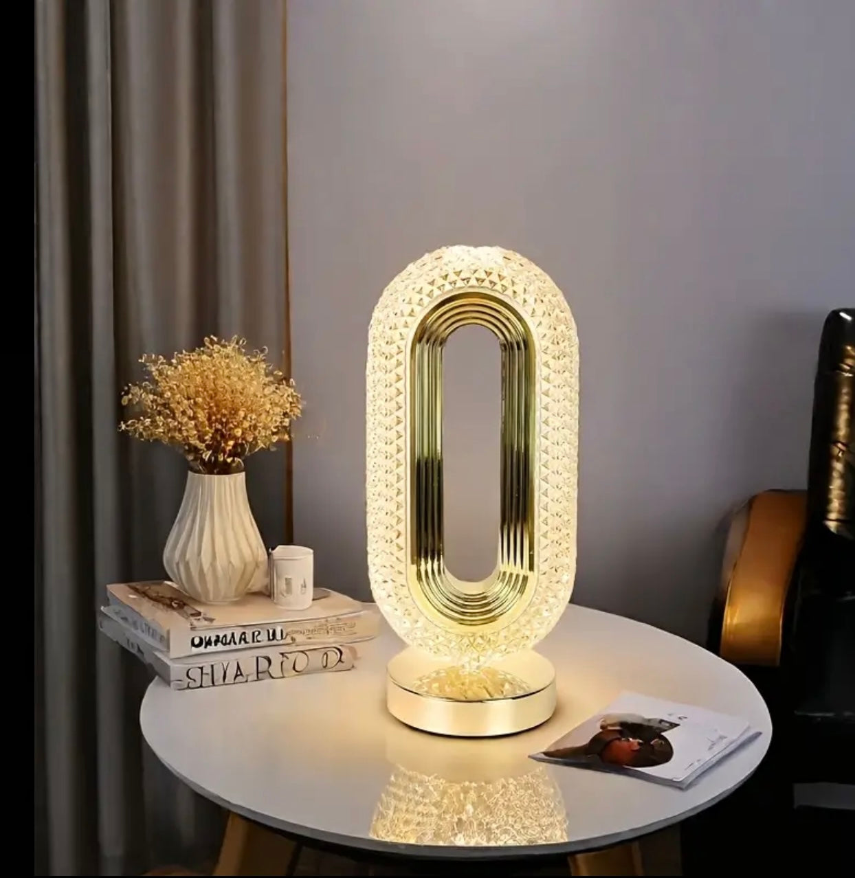 Luxurious Oval Crystal Table Lamp – USB Charging Decorative Night Light for Bedroom, Living Room & Office