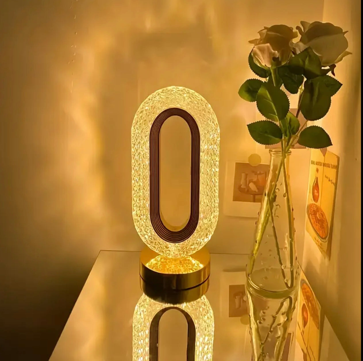 Luxurious Oval Crystal Table Lamp – USB Charging Decorative Night Light for Bedroom, Living Room & Office