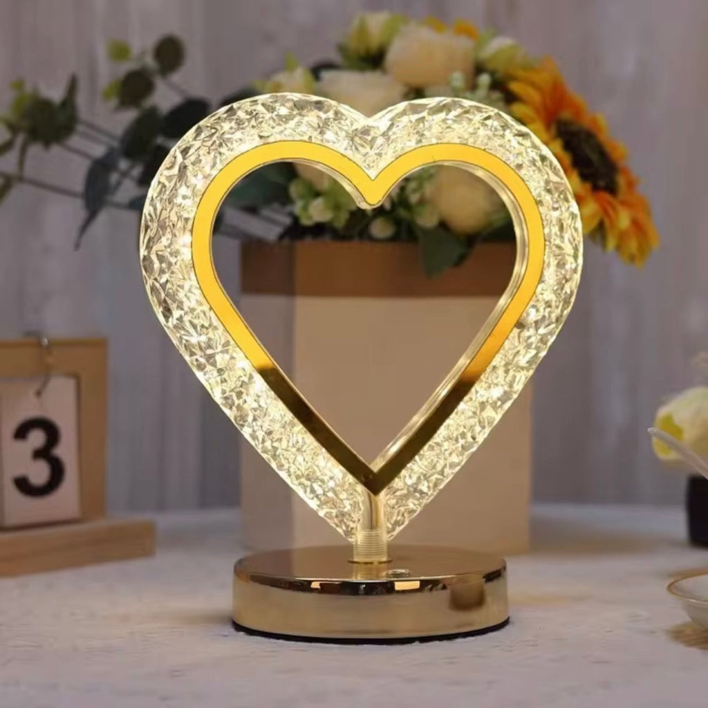 Heart-Shaped USB Rechargeable Touch Table Lamp – 3-Color LED Night Light for Bedroom