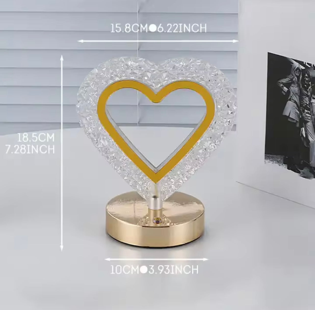Heart-Shaped USB Rechargeable Touch Table Lamp – 3-Color LED Night Light for Bedroom