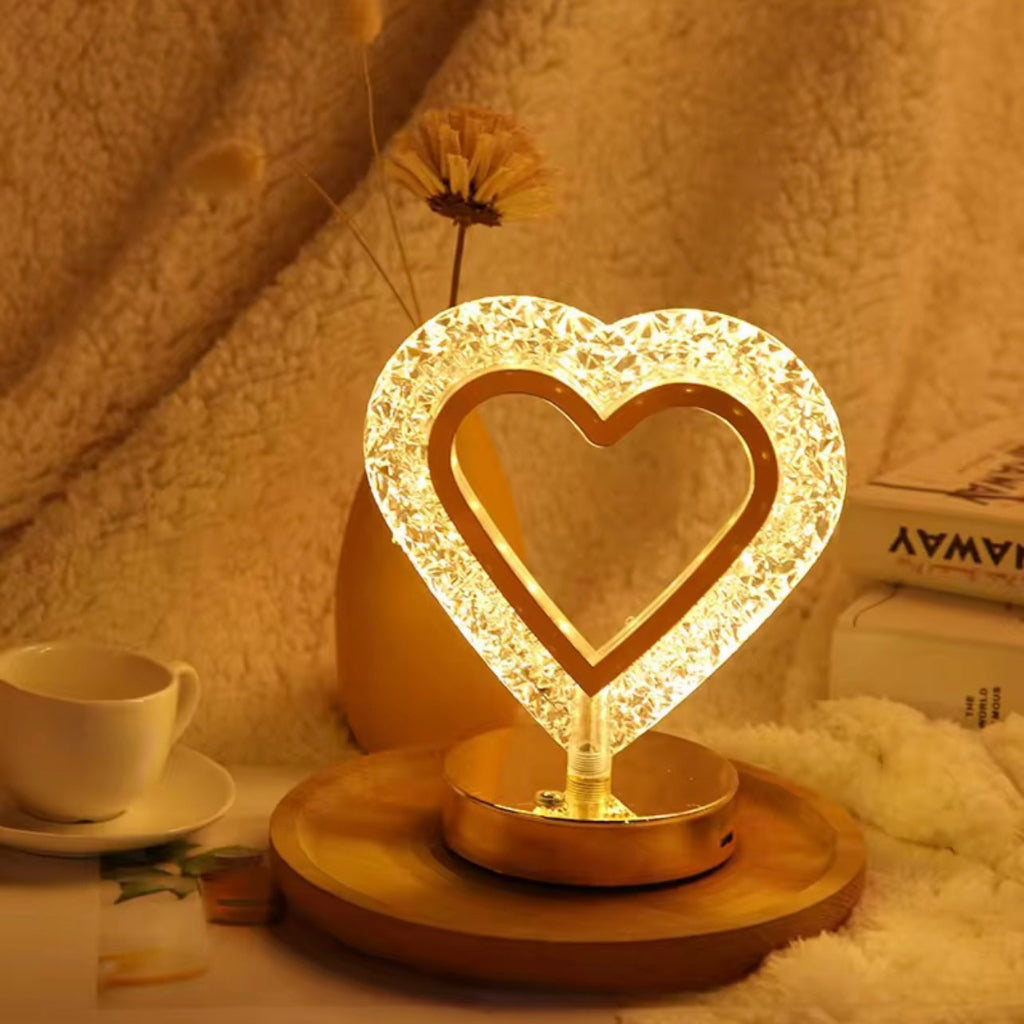 Heart-Shaped USB Rechargeable Touch Table Lamp – 3-Color LED Night Light for Bedroom