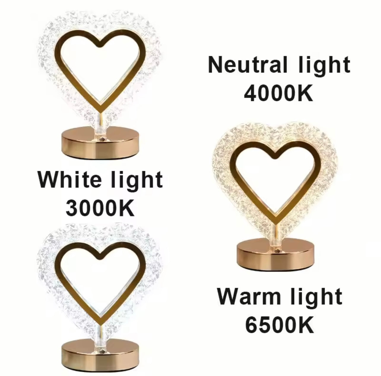 Heart-Shaped USB Rechargeable Touch Table Lamp – 3-Color LED Night Light for Bedroom