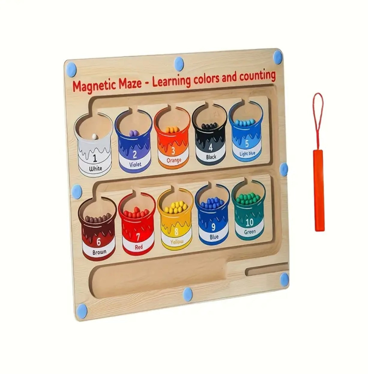 لعبة المتاهة ذات الخرز المغناطيسي الخشبي الملون - لعبة معرفية وبناء المهارات للأطفال من سن 3 سنوات فما فوق