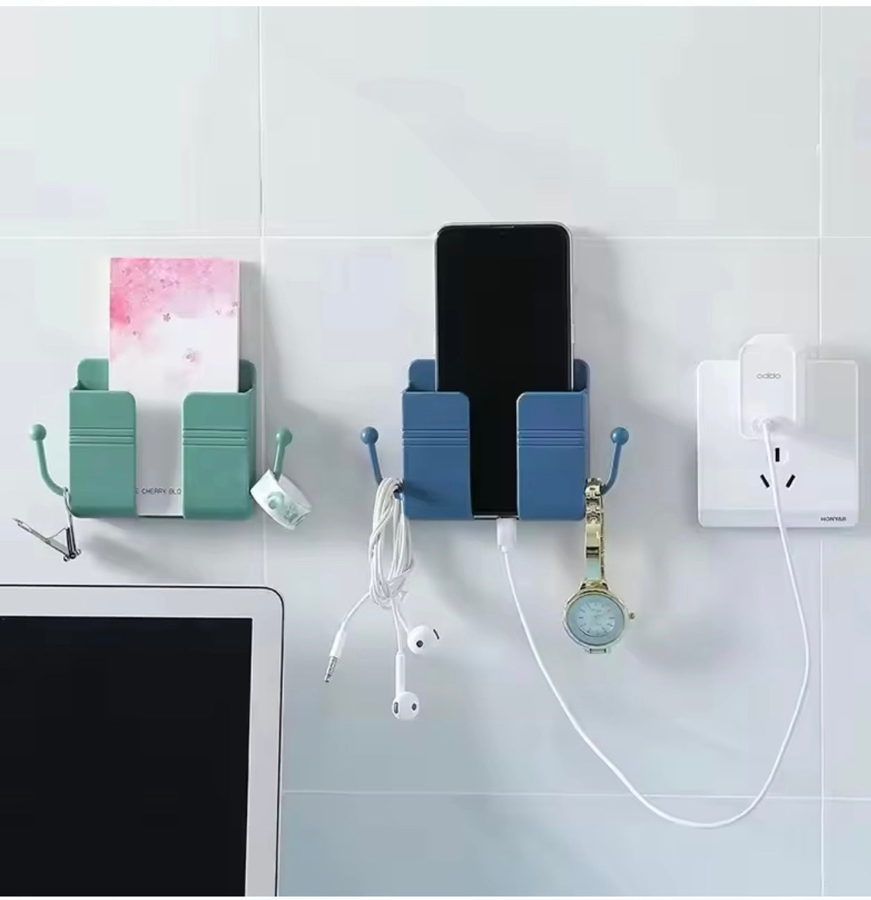 1 pcs Wall-Mounted Phone Holder & Organizer – No-Drill Multifunctional Storage Box