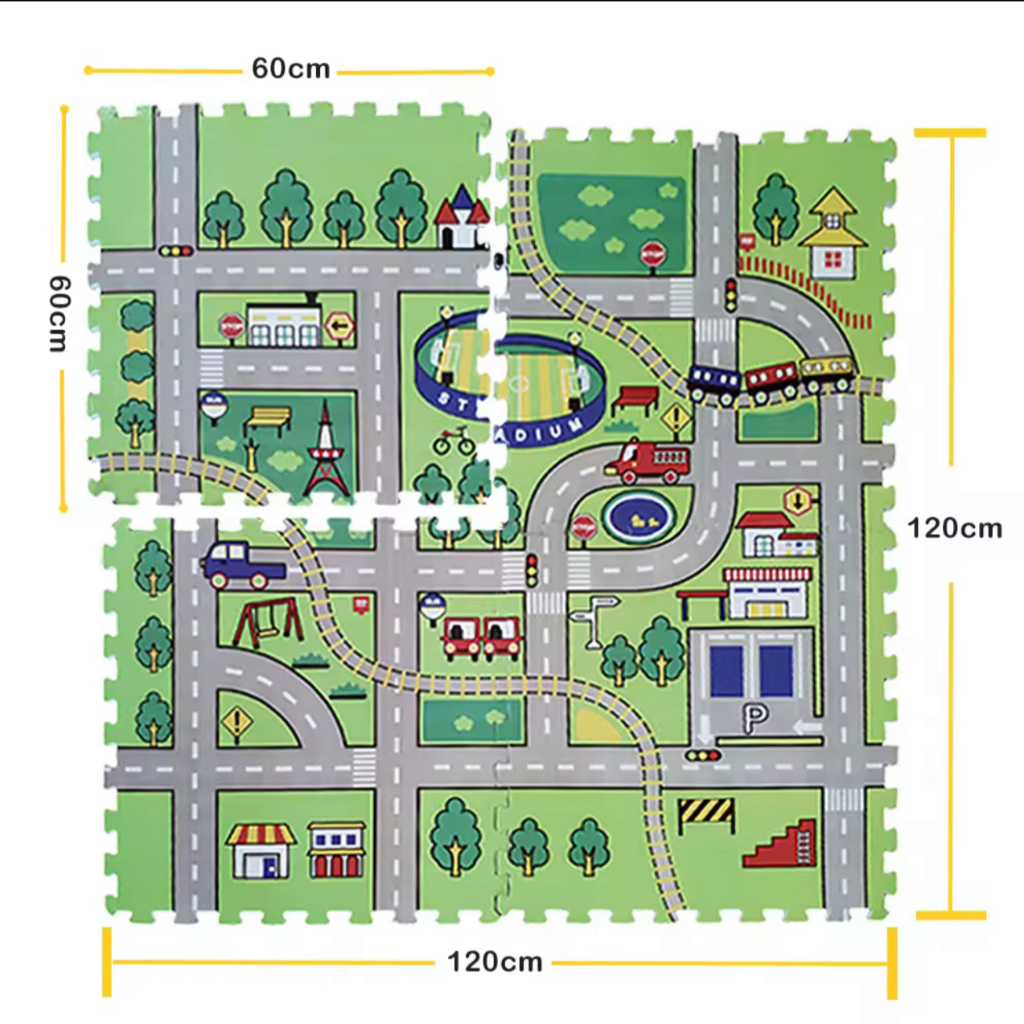 60*60 4PCS Cartoon PE Film EVA Foam Mat, Jigsaw Puzzle Kids Baby Play Carpet Interlocking Floor Mat