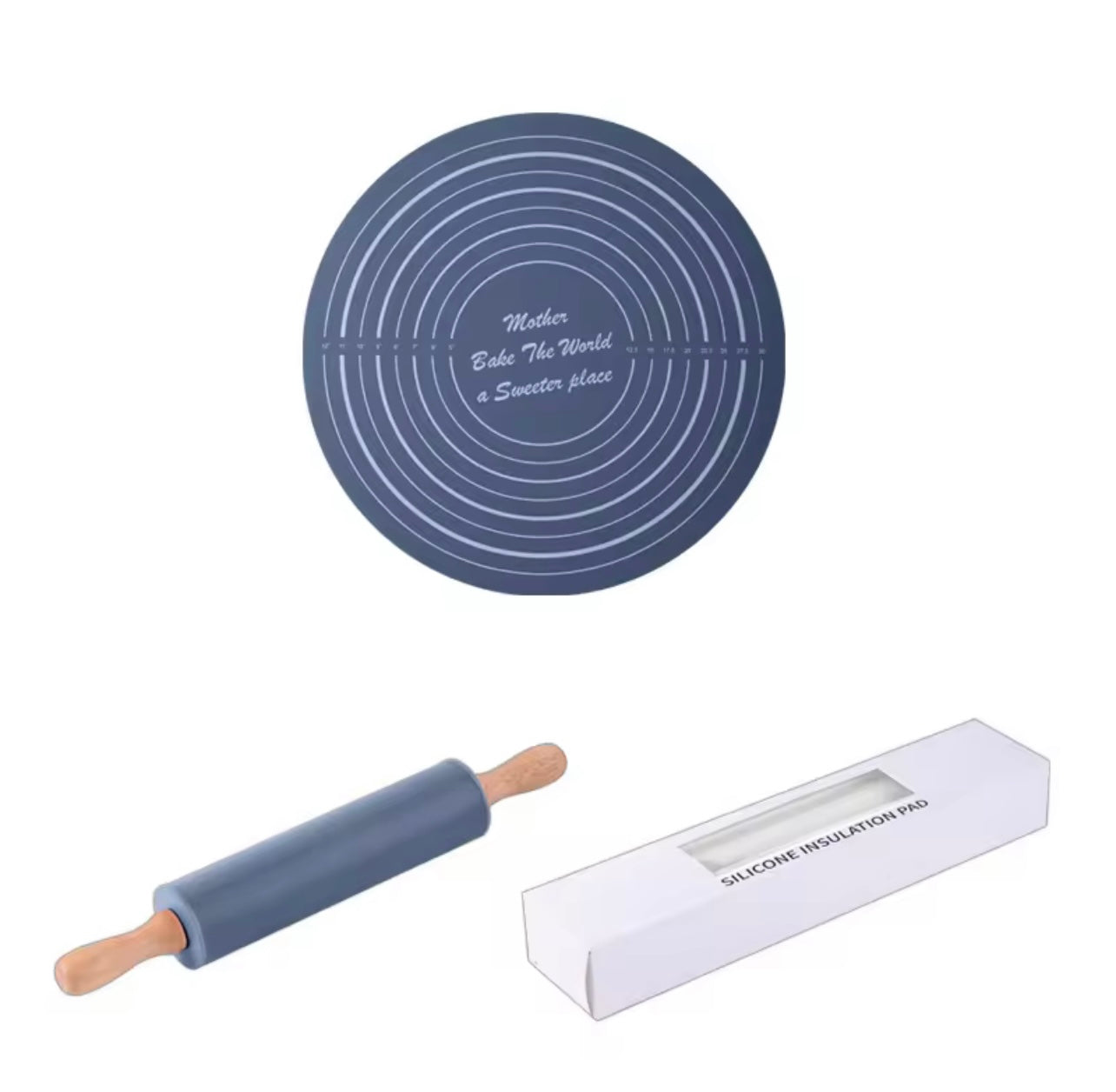 2-Piece Professional Baking Set – Wooden Rolling Pin & Non-Stick Silicone Baking Mat