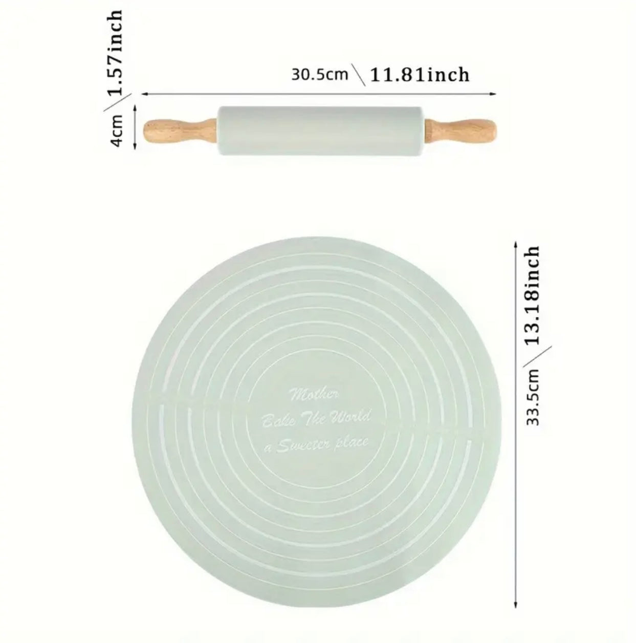 2-Piece Professional Baking Set – Wooden Rolling Pin & Non-Stick Silicone Baking Mat