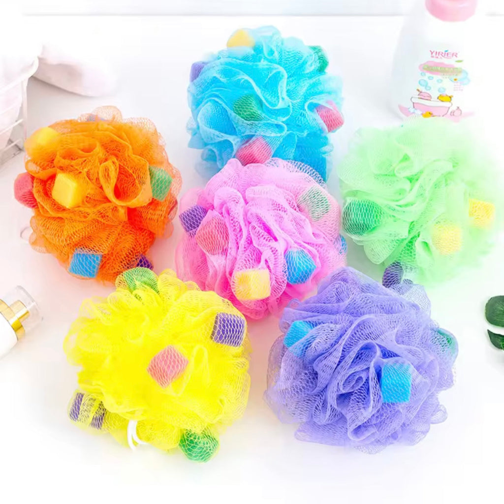 1PC Colorful Soft Sponge Bath Loofah β Gentle Exfoliating Mesh Shower Pouf