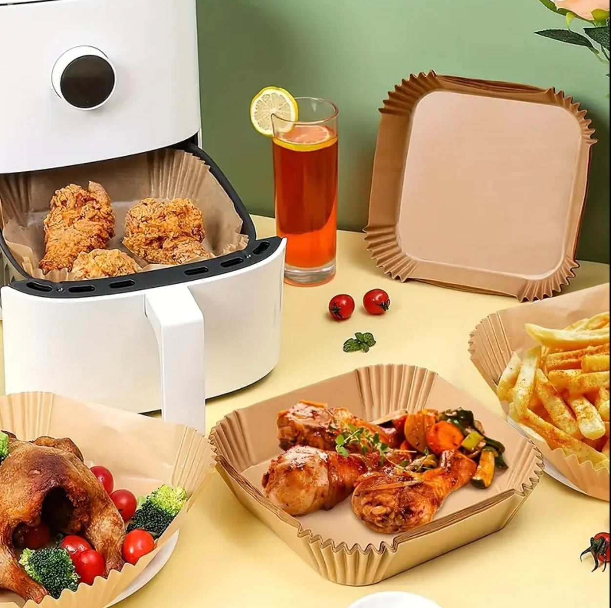 50pcs Non-Stick Air Fryer Liners – 160mm x 45mm, Square Shape