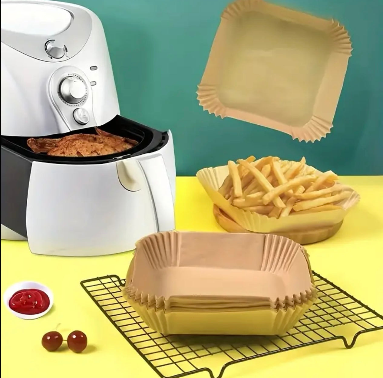 50pcs Non-Stick Air Fryer Liners – 160mm x 45mm, Square Shape