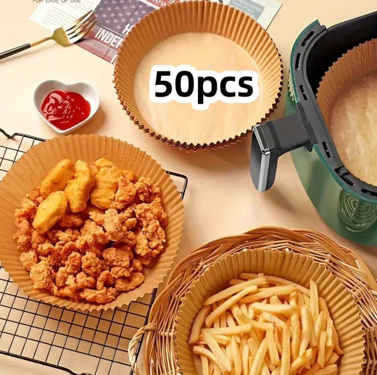 بطانات مقلاة هوائية غير لاصقة يمكن التخلص منها – 200 مم × 45 مم، مقاومة للزيت والماء