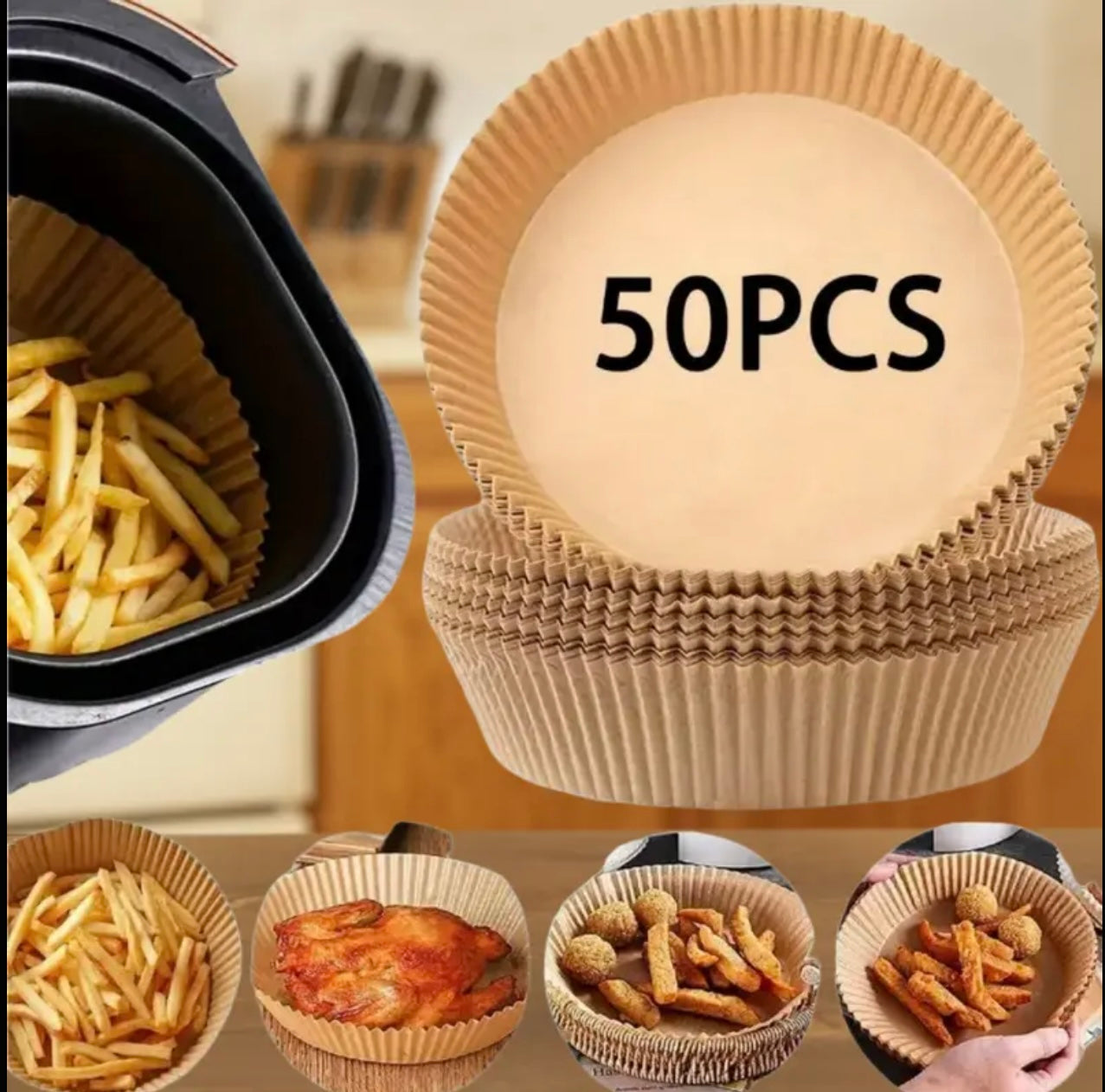 بطانات مقلاة هوائية غير لاصقة يمكن التخلص منها – 200 مم × 45 مم، مقاومة للزيت والماء