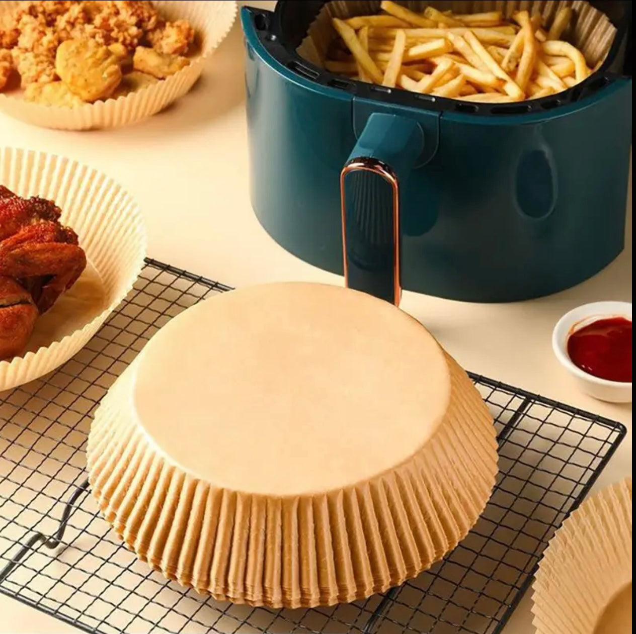 بطانات مقلاة هوائية غير لاصقة يمكن التخلص منها – 200 مم × 45 مم، مقاومة للزيت والماء