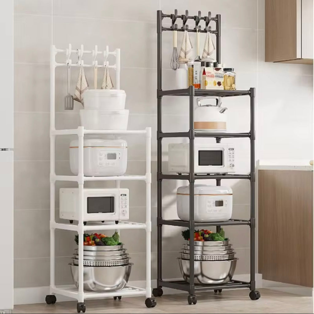 Adjustable 4/5-Tier Metal Multi-Purpose Storage Rack with Hooks Kitchen,Laundry Organizer