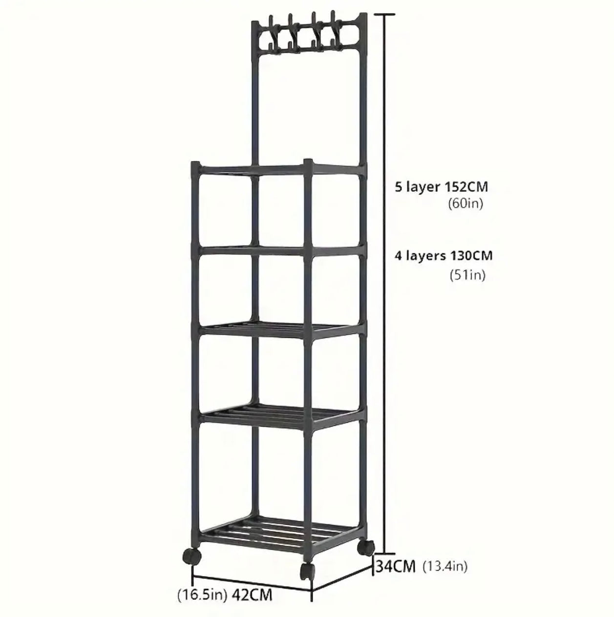 Adjustable 4/5-Tier Metal Multi-Purpose Storage Rack with Hooks Kitchen,Laundry Organizer