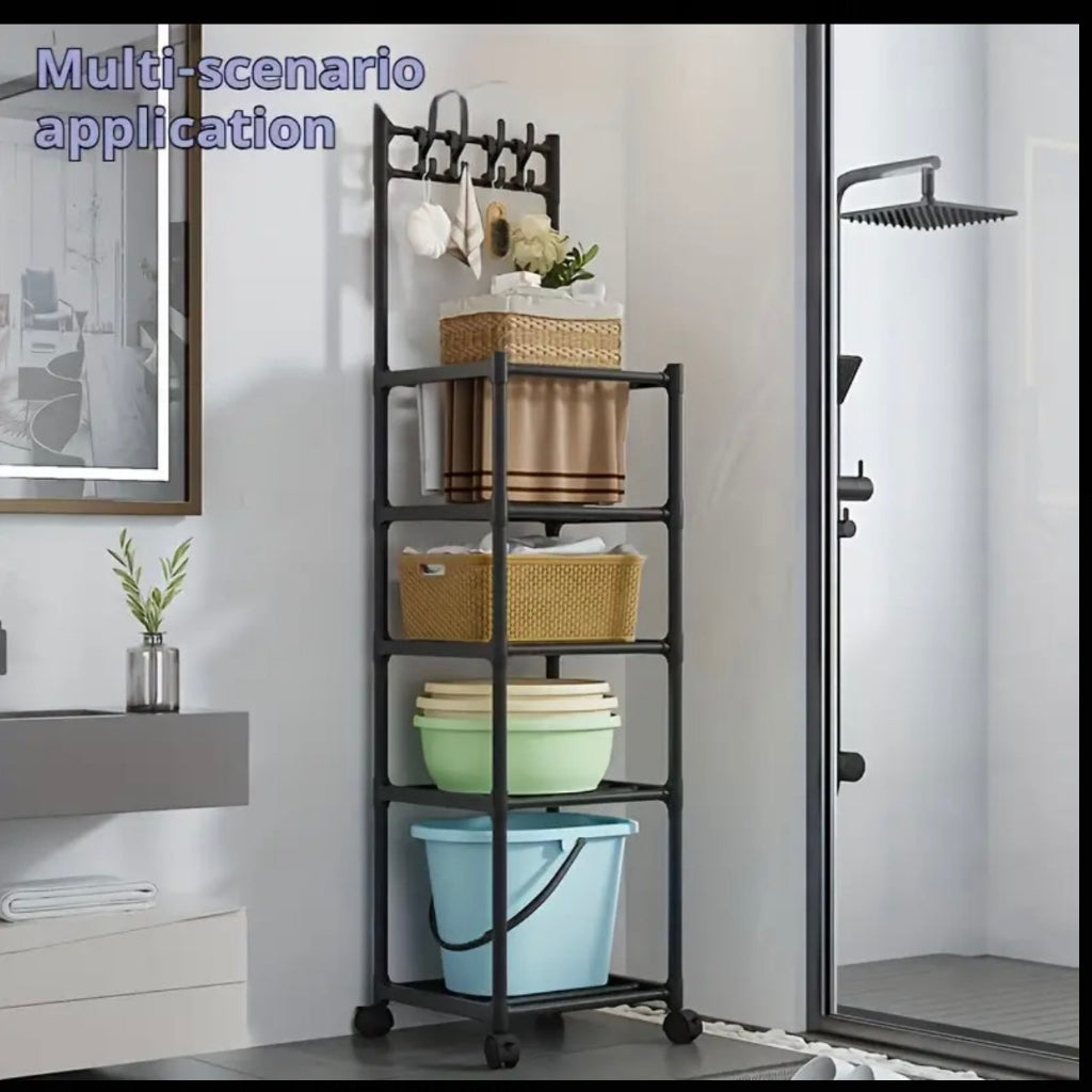 Adjustable 4/5-Tier Metal Multi-Purpose Storage Rack with Hooks Kitchen,Laundry Organizer