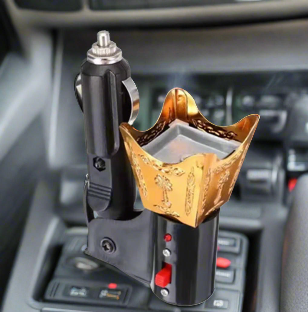 Car Electric Arabian Incense Burner – Gold Decorative Bakhoor Burner for Home & Car Fragrance