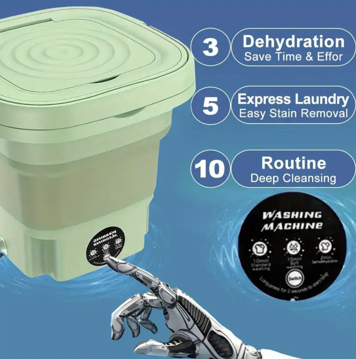 غسالة صغيرة محمولة - قابلة للطي، تنظيف عميق، مثالية للملابس الداخلية والجوارب والملابس الصغيرة - مثالية للمساكن والمنازل والسفر