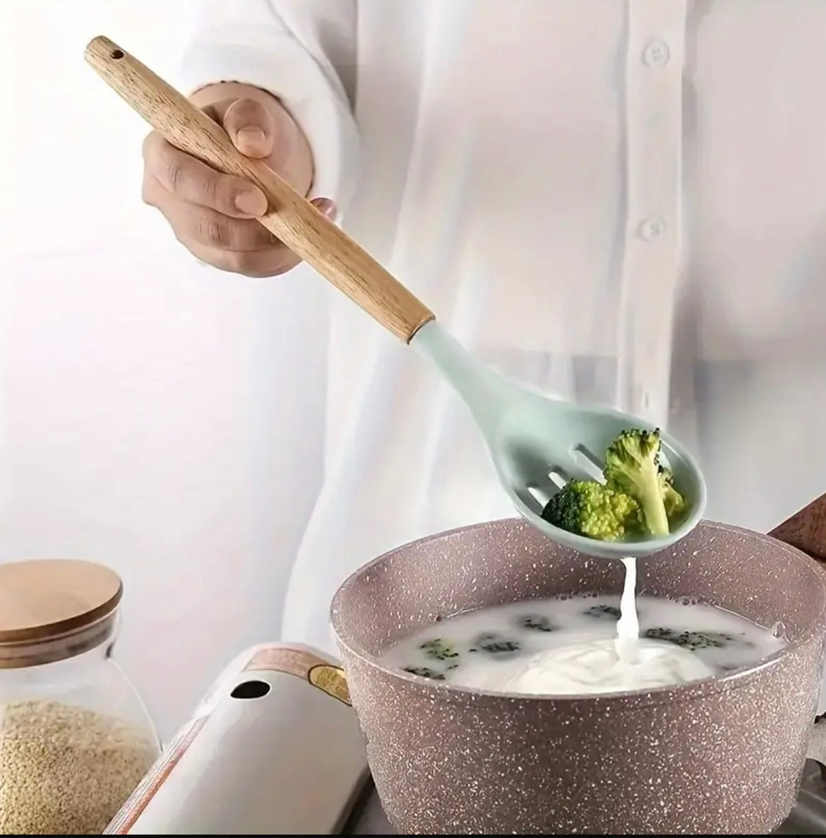 12-Piece Silicone Kitchen Appliance Set – Heat-Resistant, Non-Stick Cookware with Wooden Handles