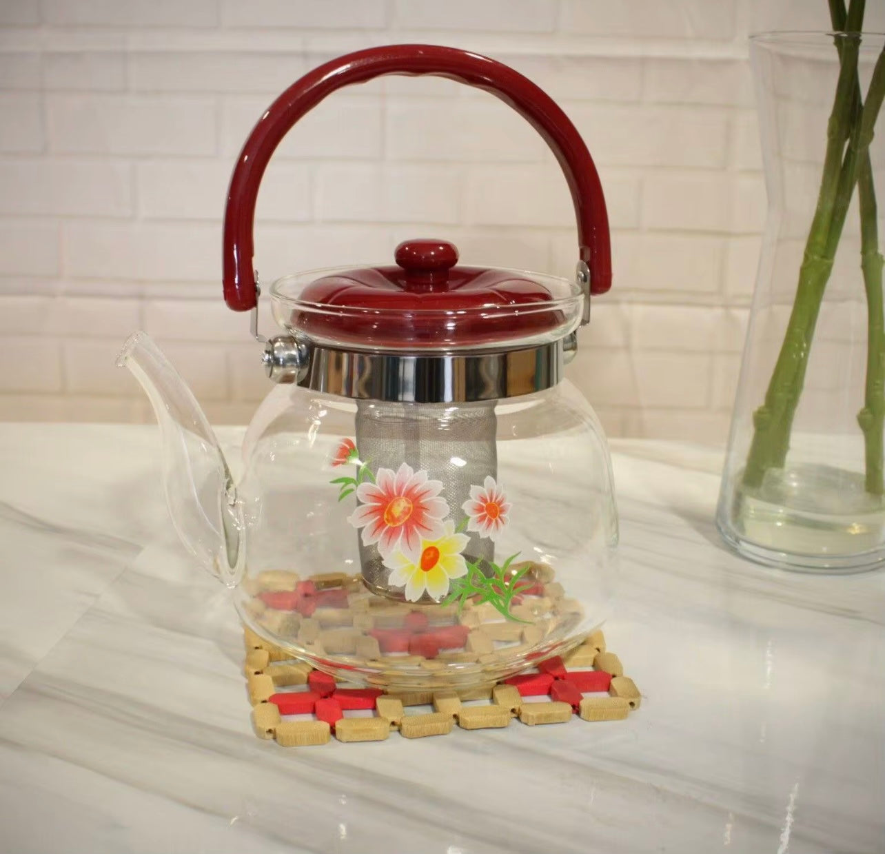 1pc الفولاذ المقاوم للصدأ وملبطة الزجاج البورسليت العالي مع شاي infuser - مقاومة للحرارة ، مثالية لاستخدام المنزل والمطعم